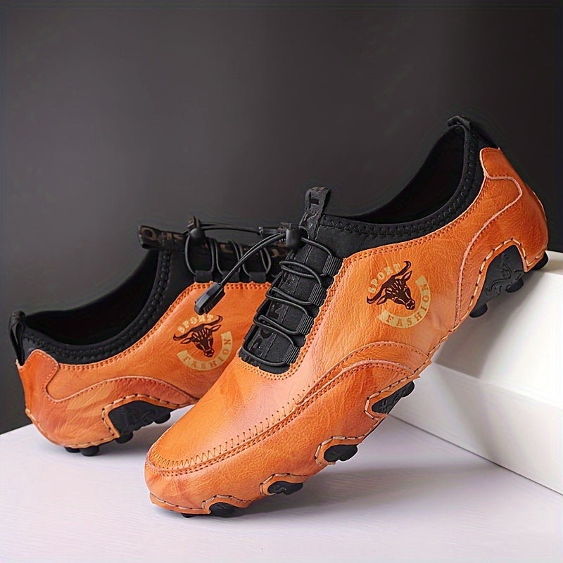 Men's Driving Shoes Leather Slip-On Casual Round Toe Rubber Sole