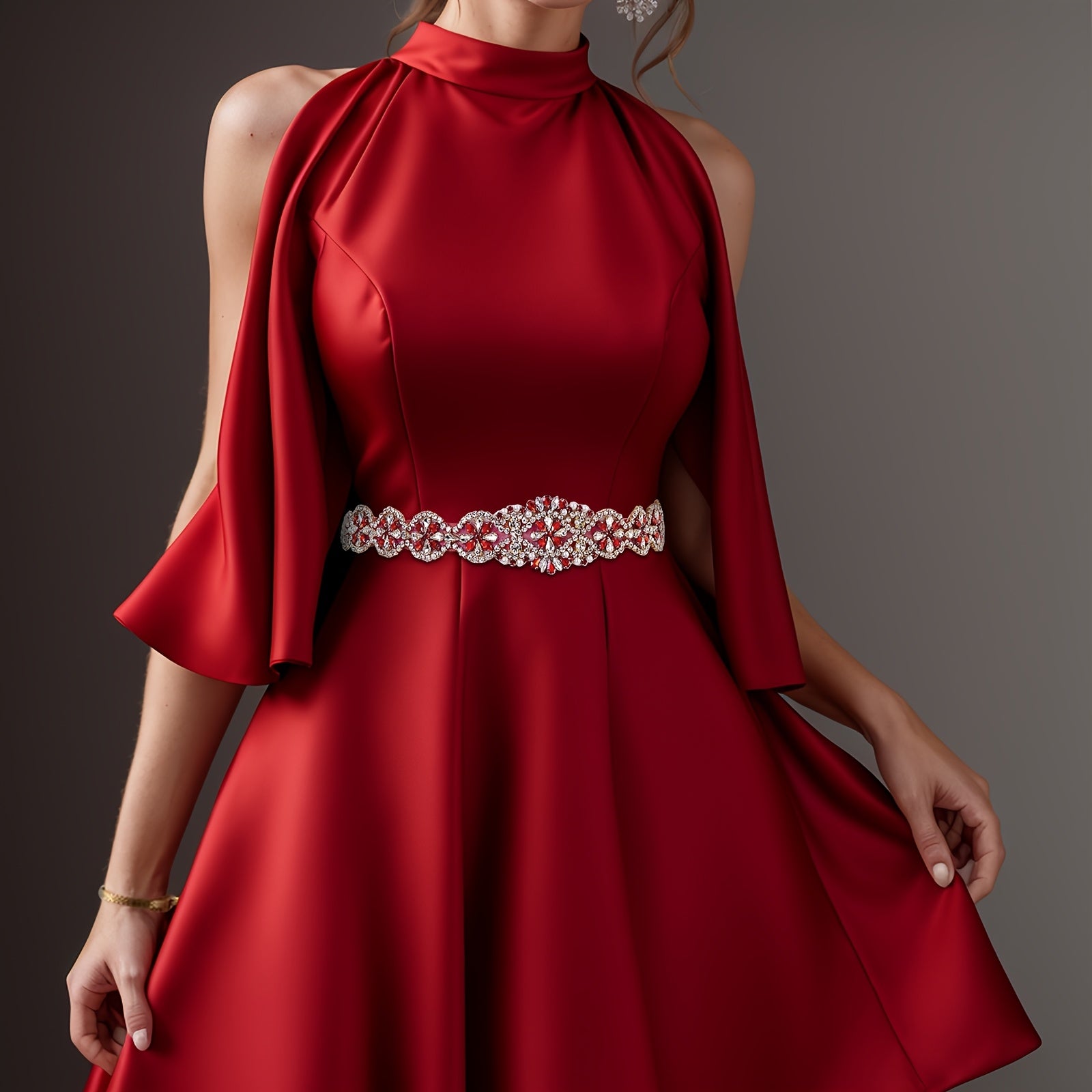 Burgundy Rhinestone To'y va Bayram Kiyimlari uchun Uzun Sashli To'y Belbog'i