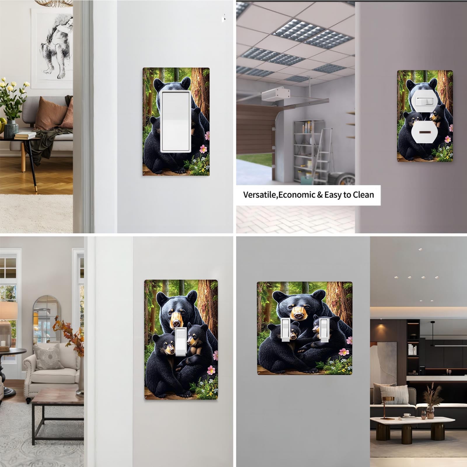 Cubierta decorativa de pared Black Bear Art para interruptores de luz, 1 paquete