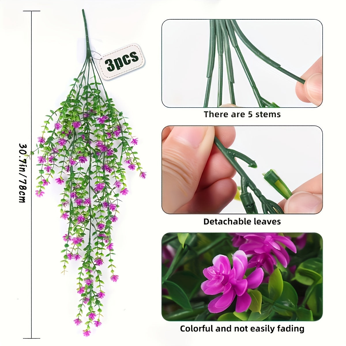 3pcs Artificial Ivy Vines UV Resistant Hanging Faux Flowers for Indoor Outdoor Decor