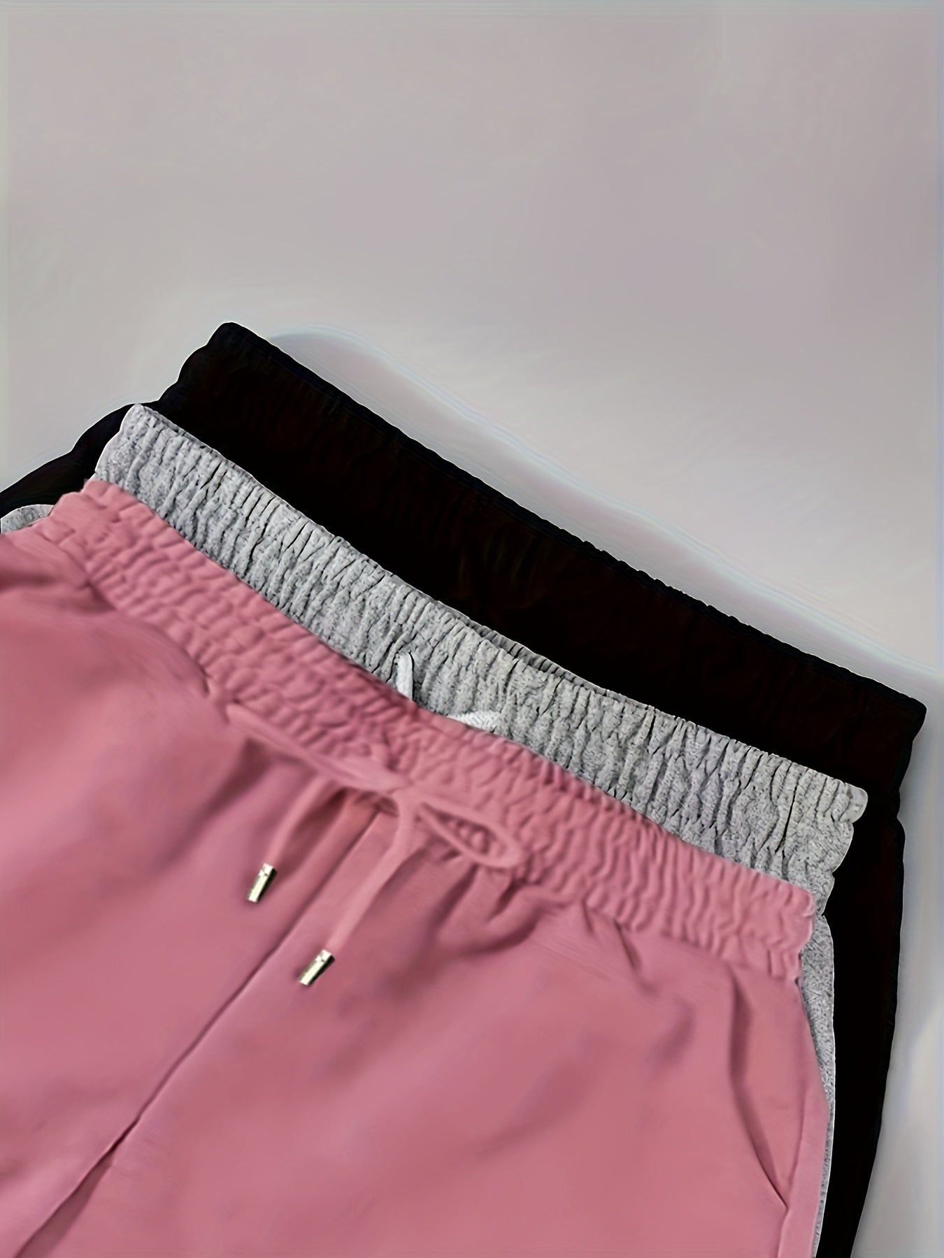 Шорты для женщин больших размеров с однотонным цветом, эластичные, на шнурке, 3 шт. в упаковке, черные, серые, розовые