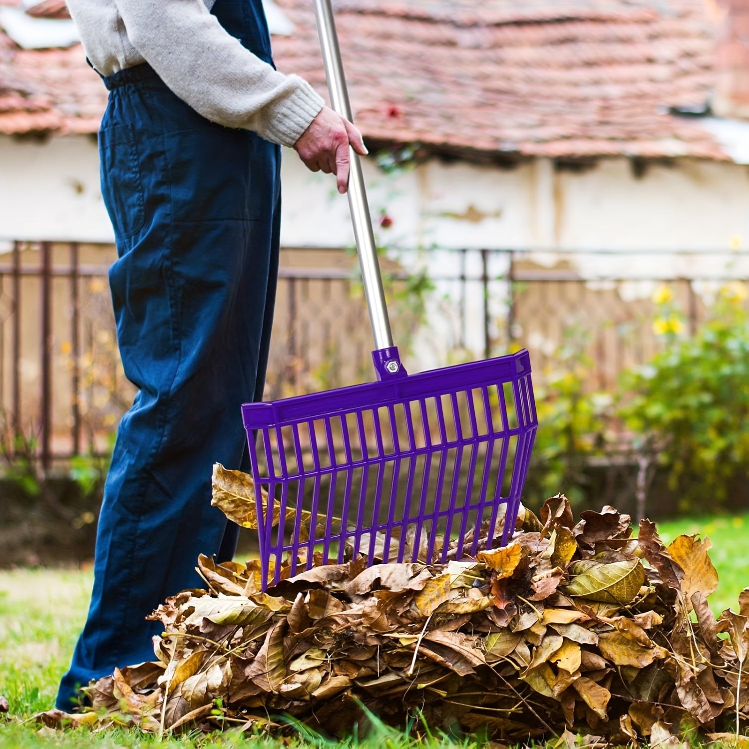 ABS Horse Stall Cleaning Fork Large Blue and Black Durable Plastic Manure Hay Fork