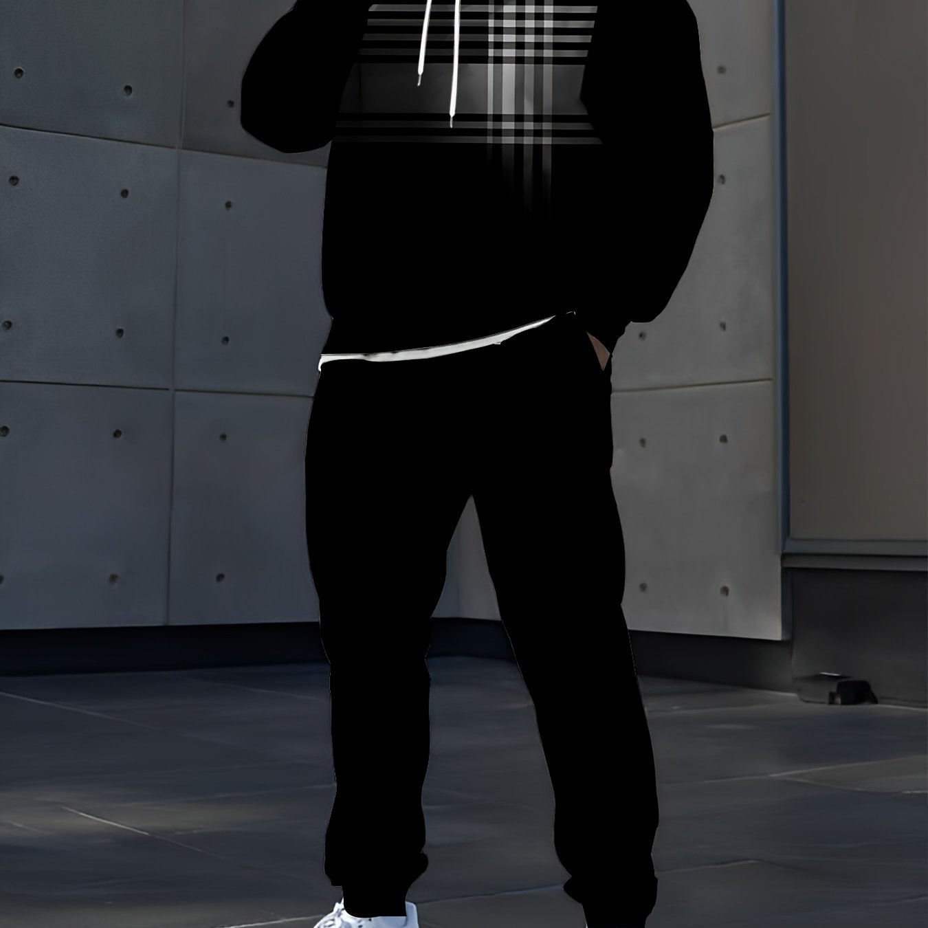 Men's Digital Print Hoodie Set Casual Polyester Knit Sweatshirt and Pants for Outdoor Activities