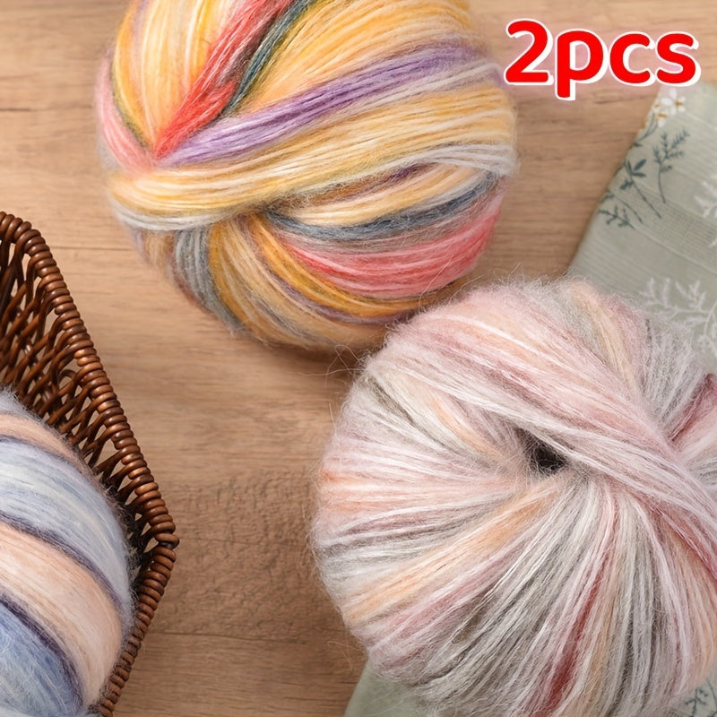 Gradient Wool Yarn 2 Bundles 100g 350m Multicolor Horse Sea for Knitting Scarves Hats