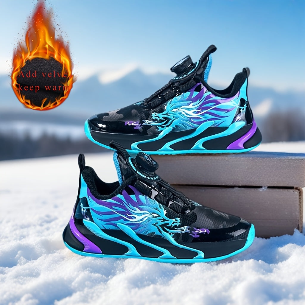 Boys' Fleece-Lined Low-Top Sneakers for Winter Outdoor Casual Running