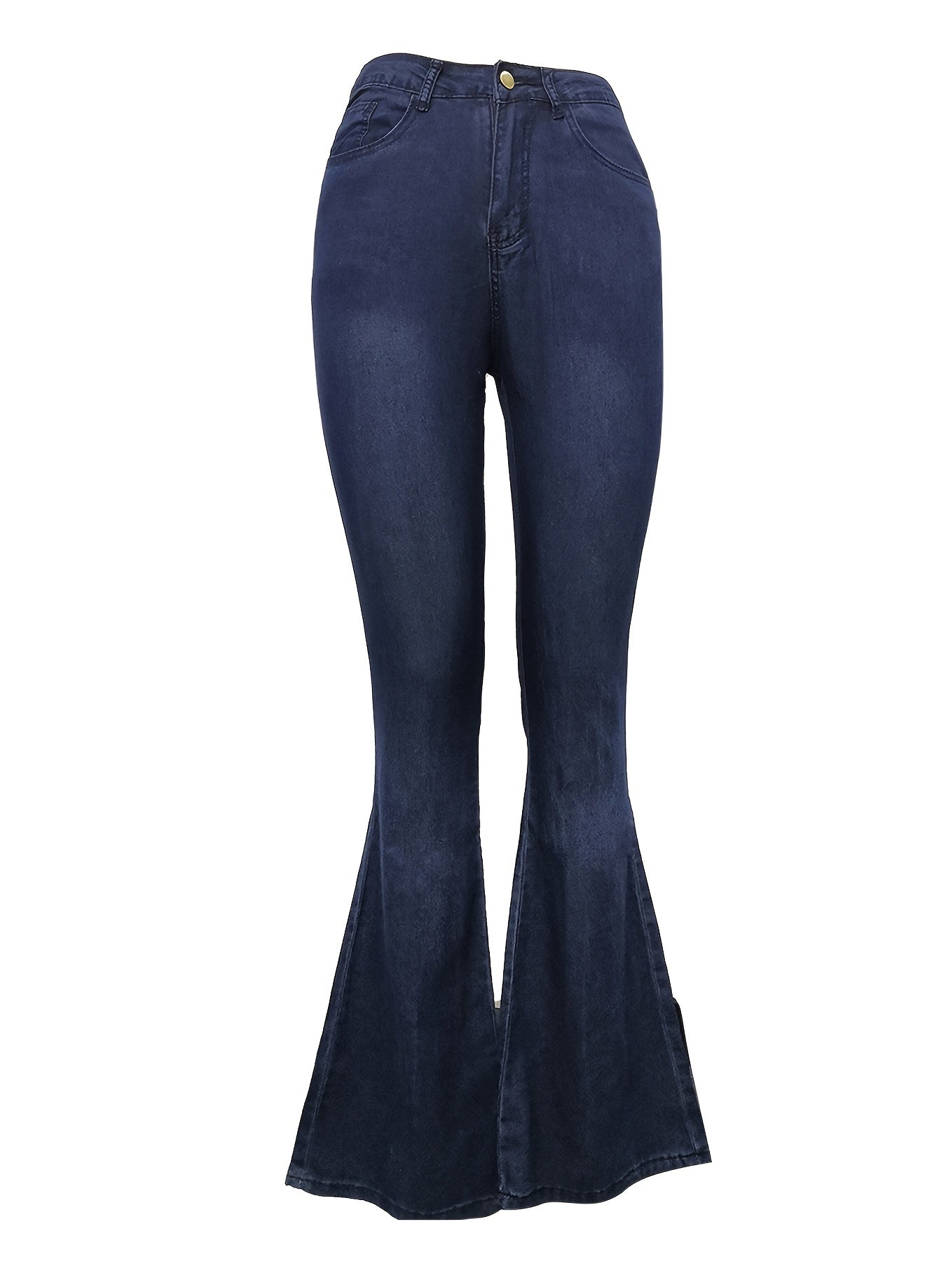 Plus Size Navy Blue Flare Jeans for Women High-Waisted Stretch Denim