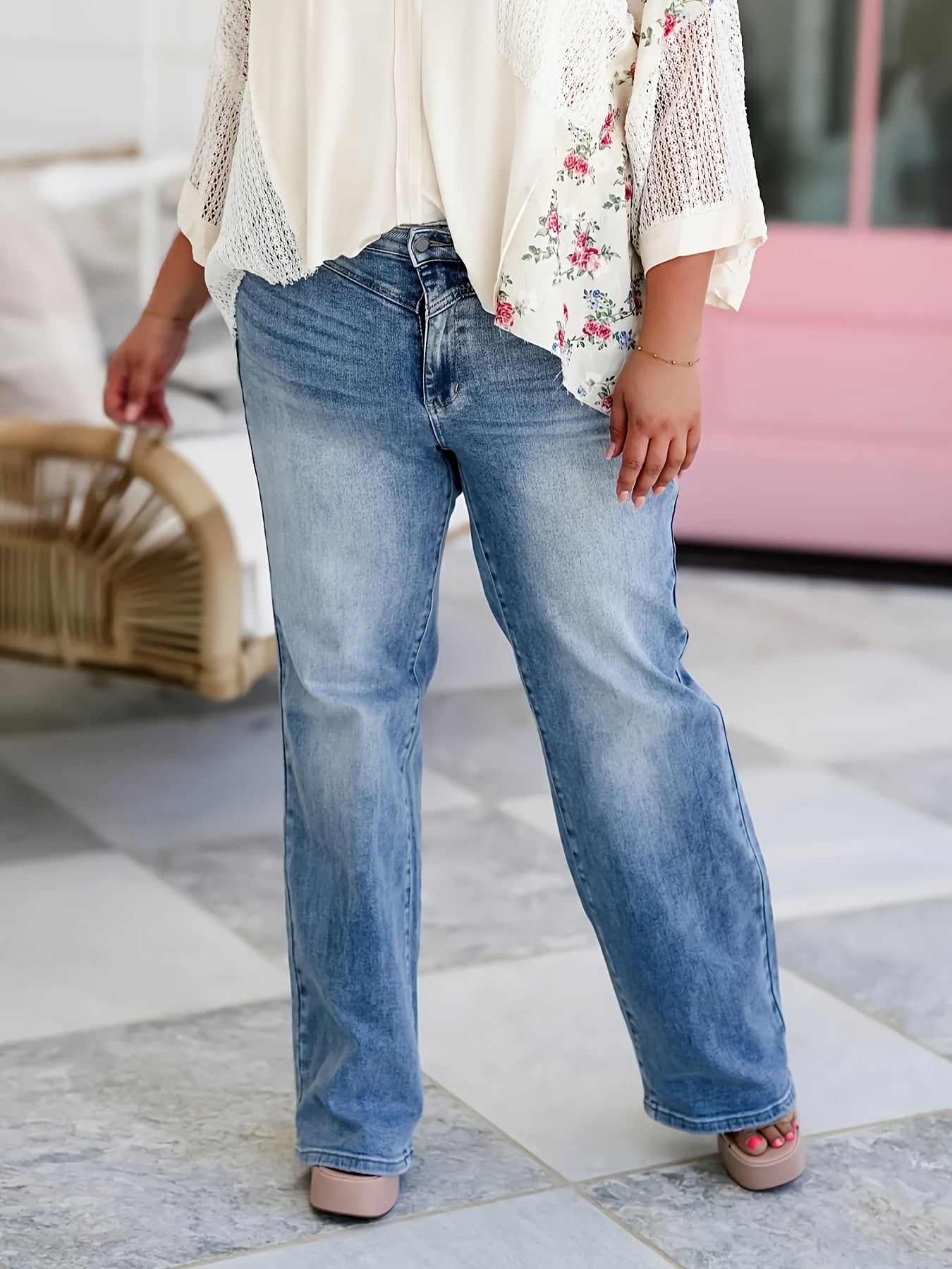 Women's High-Waisted Retro Skinny Jeans with Stretch Blue Wash