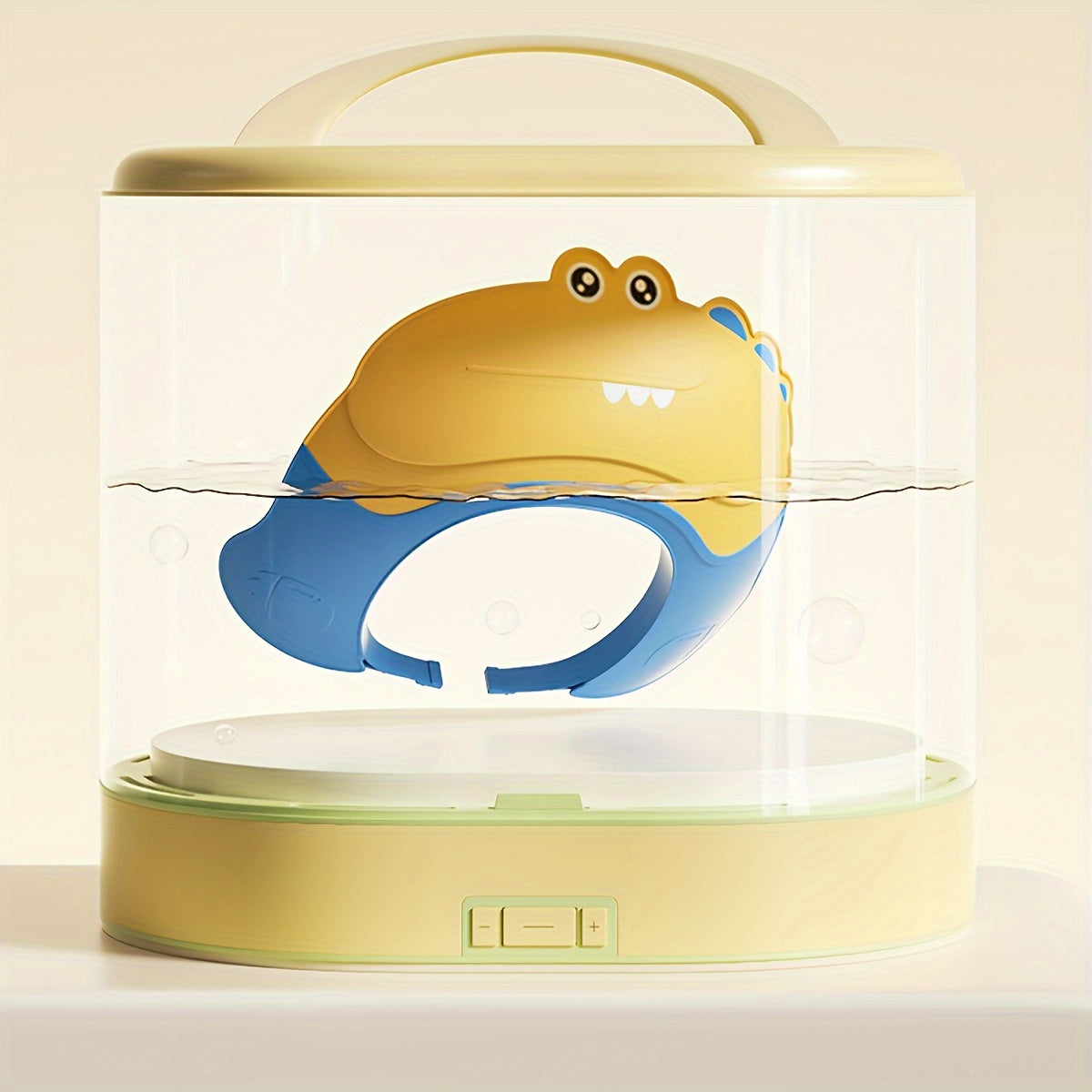 Kids Waterproof Shower Cap with Dinosaur Design Ear Protection Adjustable Fit Blue and Yellow