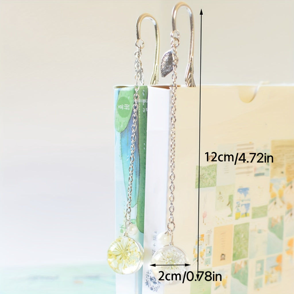 Dried Flower Bookmark with Metal Clip and Feather Pendant 12x2cm