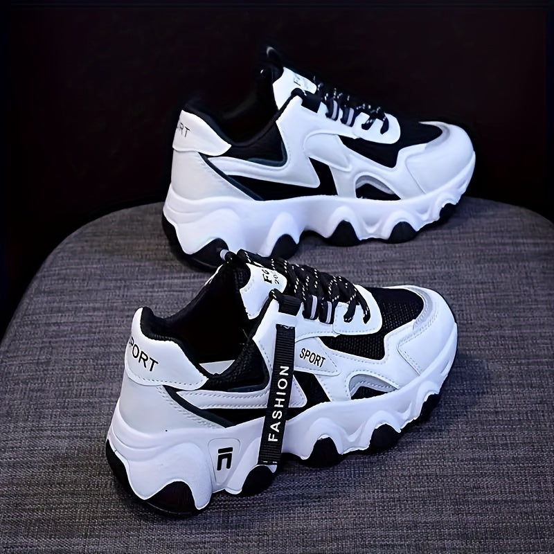 Women's Colorblock Mesh Sneakers with Soft Sole Platform and Breathable Low-Top Design