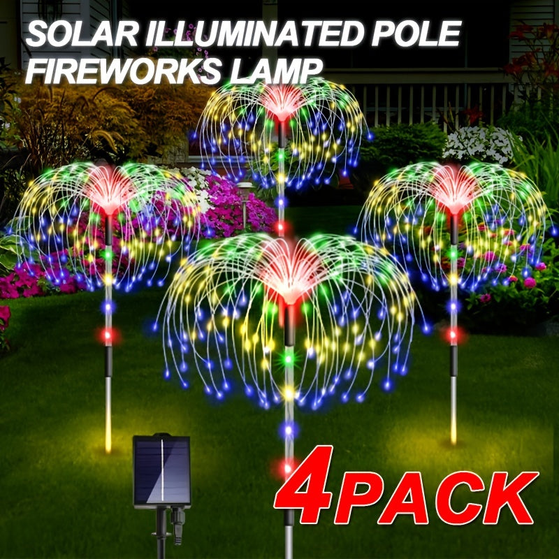4 Solar LED Fireworks Lights with 8 Modes Solar Outdoor Garden Pathway Lawn Wedding Lighting in Warm White or Multicolor