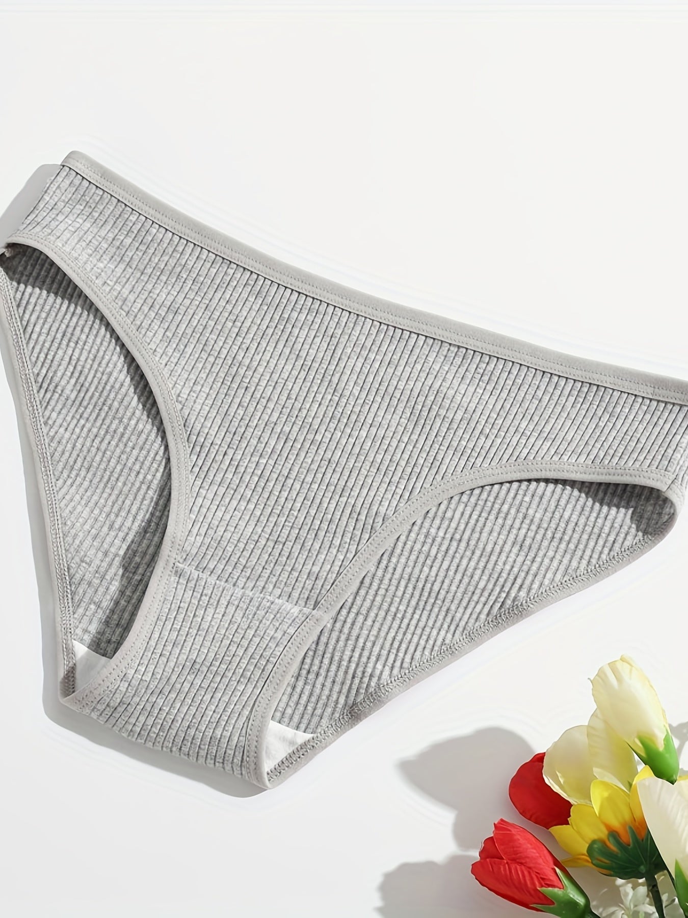 Women's Briefs Low-Rise Breathable Double-Layered Soft Ribbed Stretch 5 Pack in Red Gray Teal Orange Black