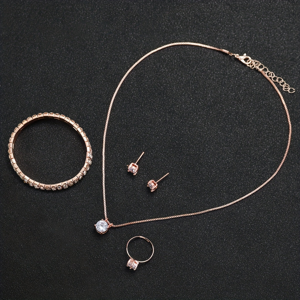 Women's Quartz Watch with Matte Dial and Faux Leather Band with Jewelry Set