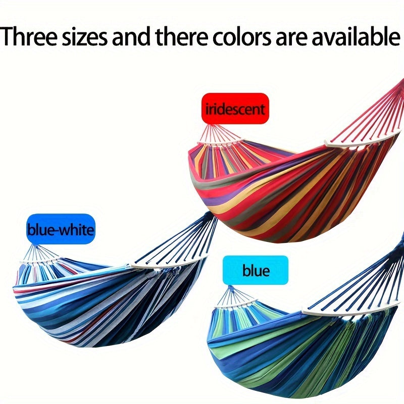 Heavy-Duty Rainbow Canvas Hammock for Single or Double Support Up to 226.8 KG with Wooden Sticks and Tree Straps