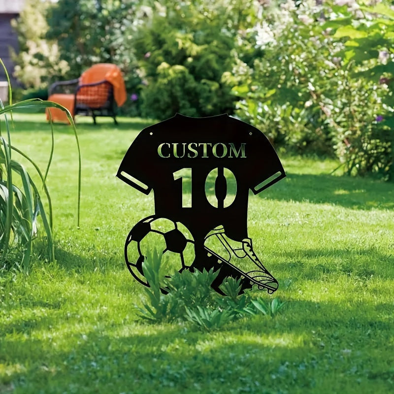 Arte de pared de metal con diseño personalizado de camiseta de fútbol, nombre y número personalizables, decorativo reutilizable y desmontable para entusiastas del deporte