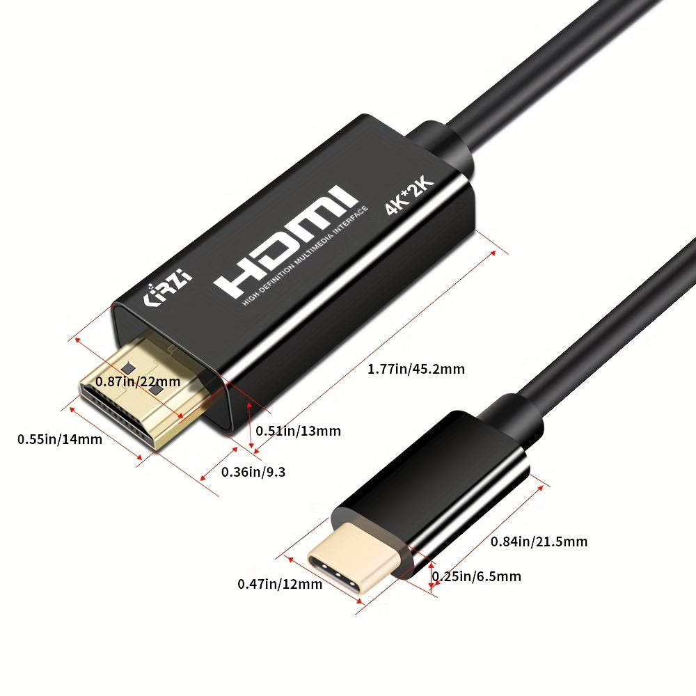 4K USB-C to HDMI Cable Thunderbolt 3/4 Compatible Flat Black for MacBook Pro iPad Pro Samsung Galaxy Surface Devices