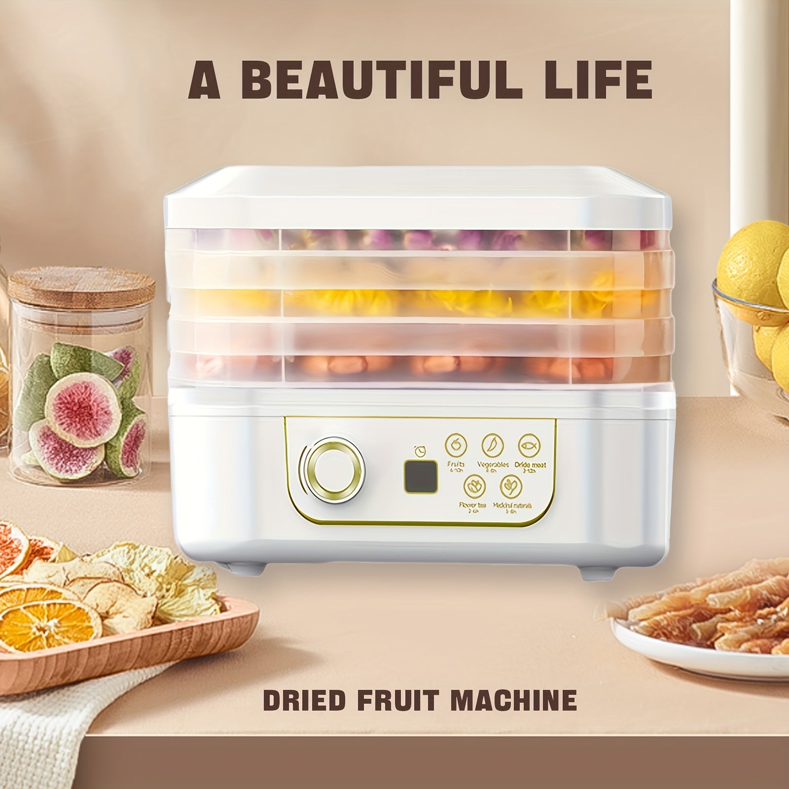 3-Tier Food Dehydrator White Easy-to-Use Round Fruit Vegetable Drying Machine for Jerky Leather Snacks