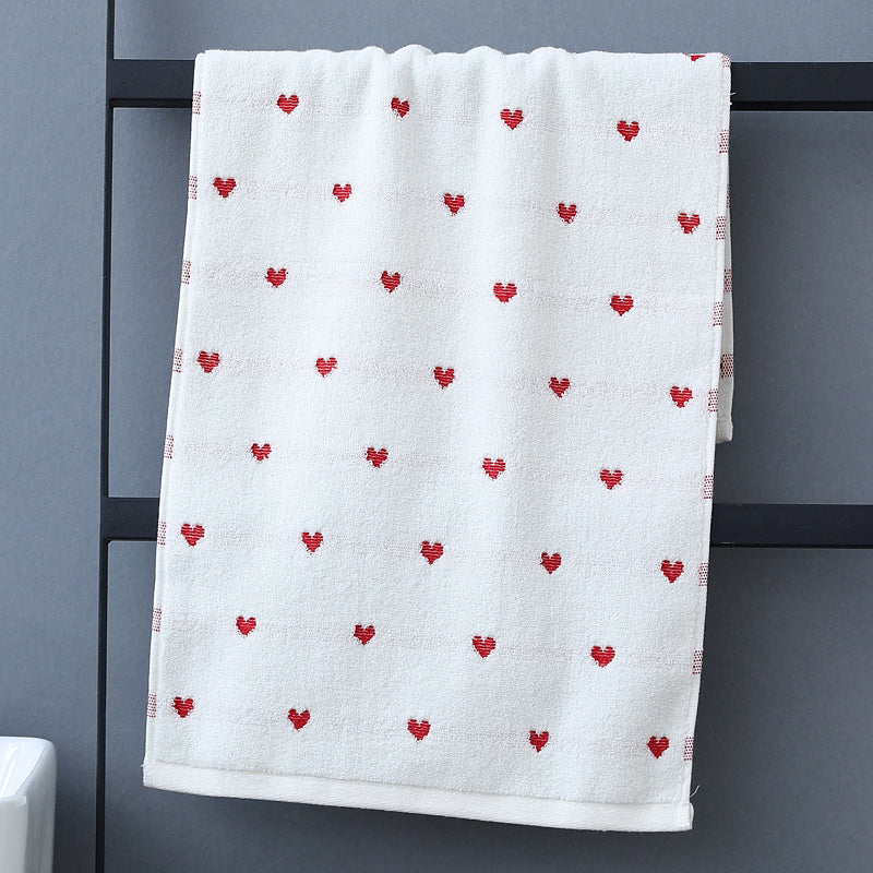 Cotton Velvet Towel with Heart Embroidery Gray White Dark Blue 450 GSM Quick-Drying Soft