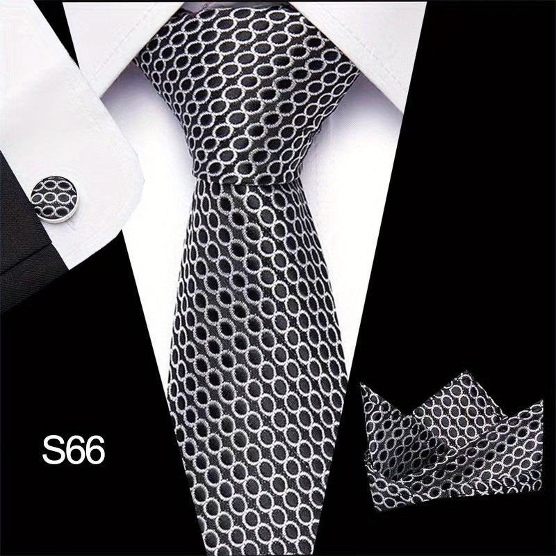 Men's Tie Set with Cufflinks and Square Scarf for Business Formal Wear