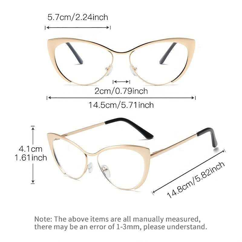 Women's Gold Cat Eye Glasses Small Frame Blue Light Reading Glasses