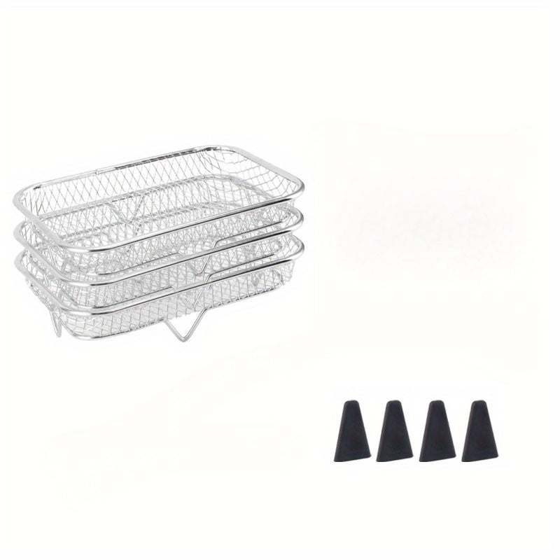 7-Piece Stainless Steel Air Fryer Accessories Set with Stackable Rack and Heightening Pad