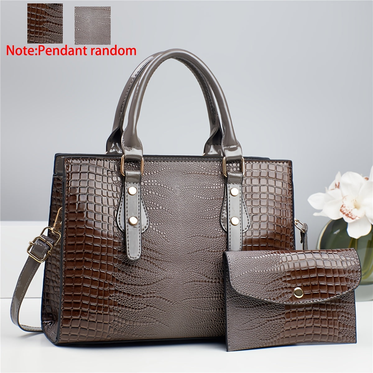 Ayollar uchun 2 ta krokodil naqshidagi sumka to'plami, yuqori sifatli kumush hamyon va rivet bezakli porloq charm to'plam sumkasi bilan birga. 14-fevral kuni sovg'a, ish va dam olish uchun mukammal.