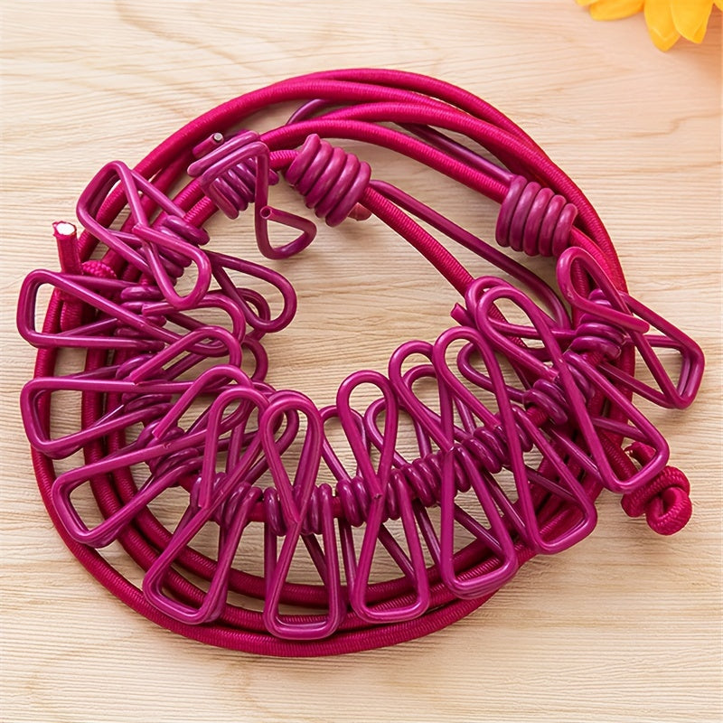 Portable Retractable Clothesline with 12 Windproof Clips for Camping and Travel