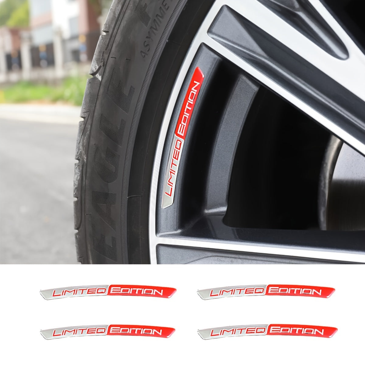 4 Pack Aluminum Car Wheel Hub Stickers Black Red Waterproof Scratch-Free Stickers