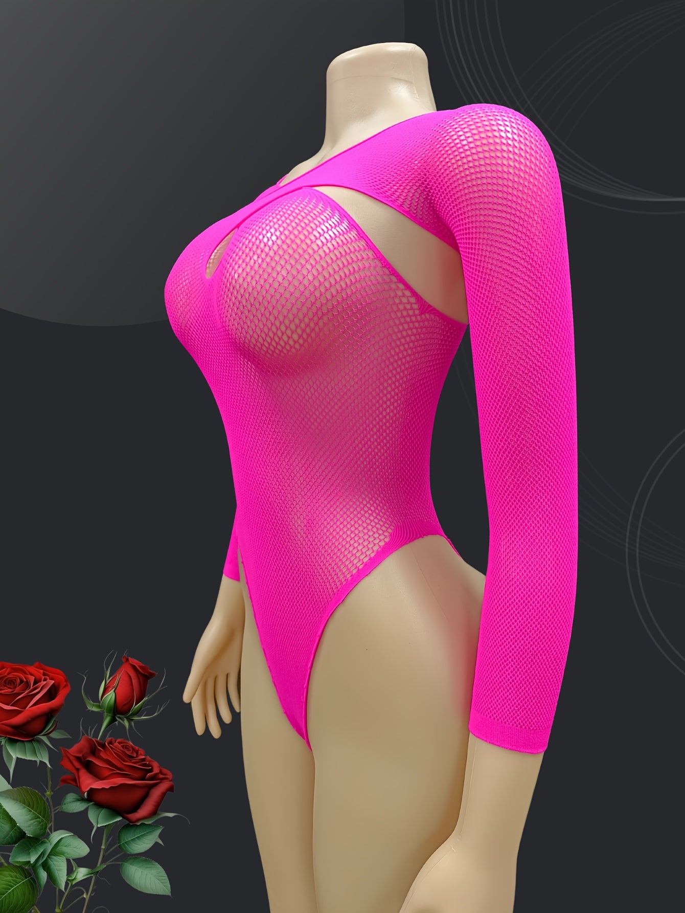Women’s Elastic Mesh Long Sleeve Bodysuit Plus Size Sexy Lingerie