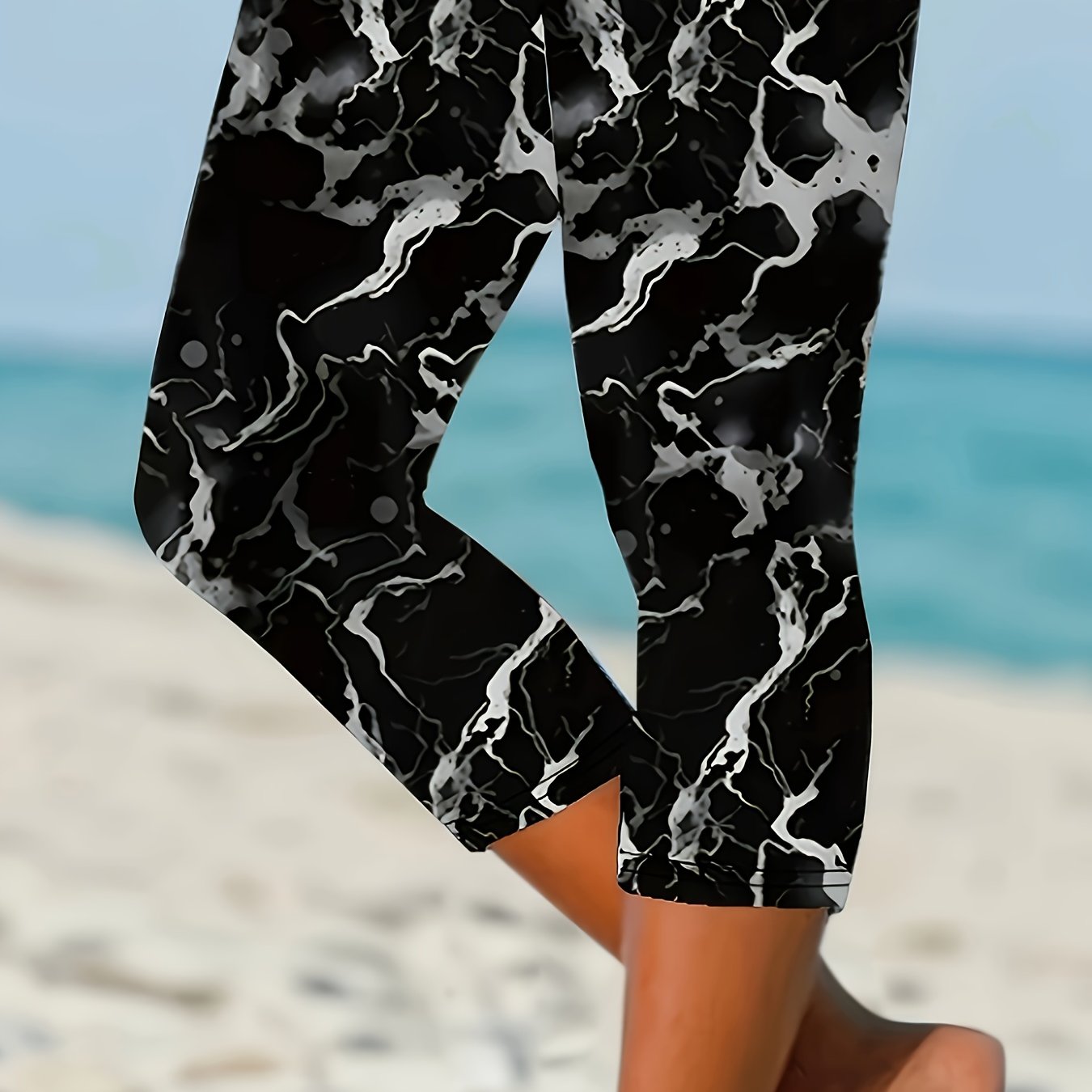 Women's Marble Print High-Waisted Yoga Pants Stretchy Workout Leggings