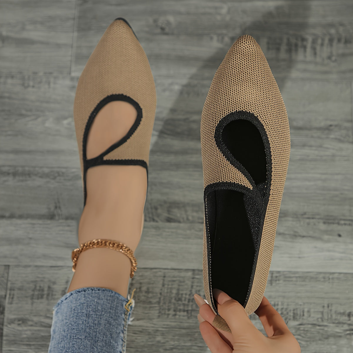 Women's Slip-On Flats with Pointed Toe and Rubber Sole for All Seasons