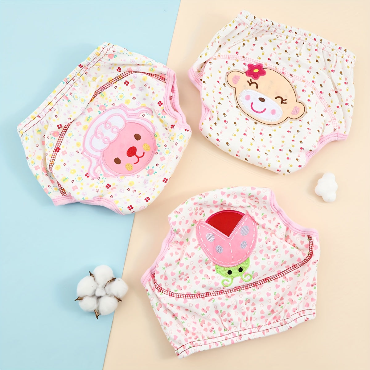 Juego de 3 pantalones de entrenamiento lavables con dibujos animados y patrones de animales para niños pequeños