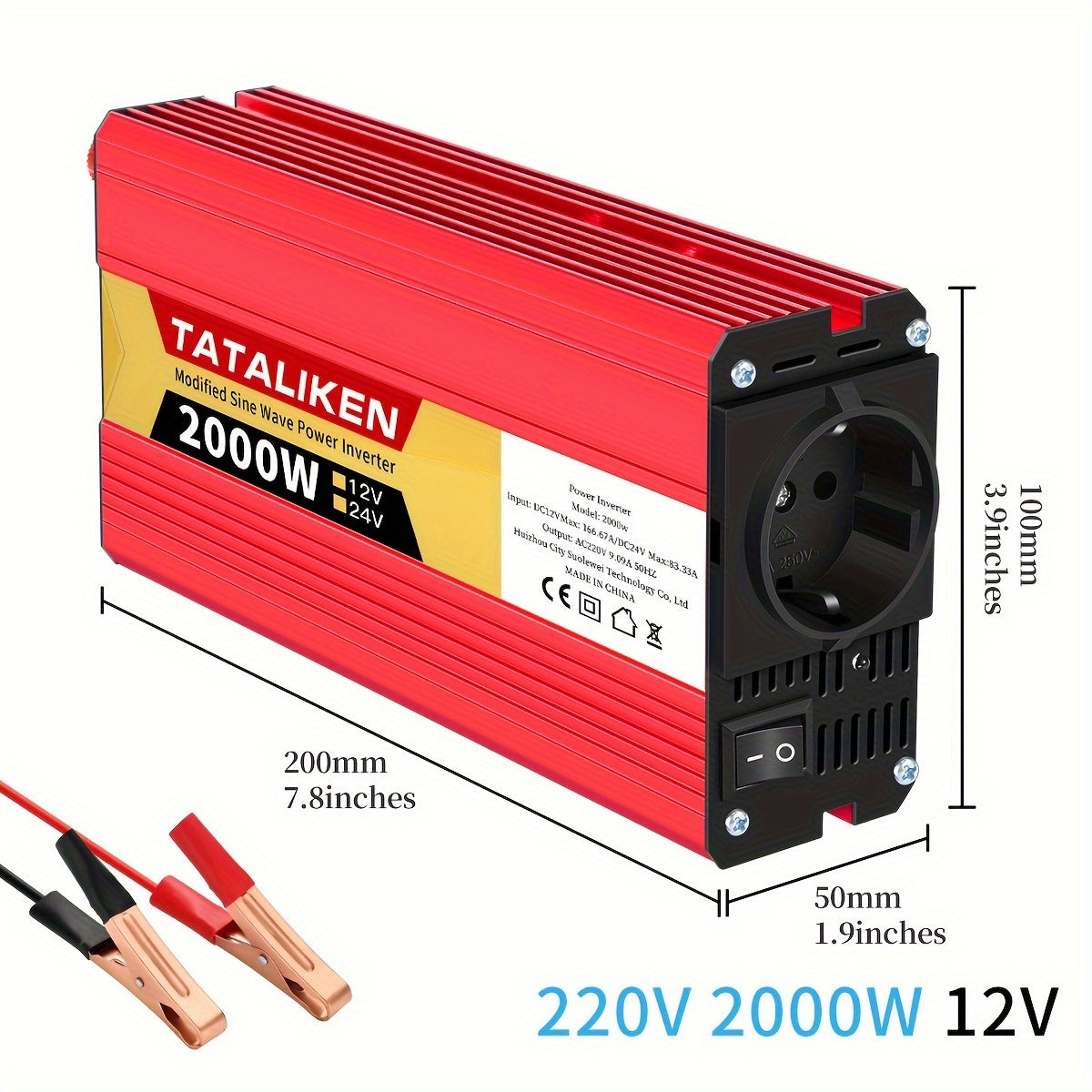 2500W Car Power Inverter DC 12V to AC 220V with USB Charger for RV Travel