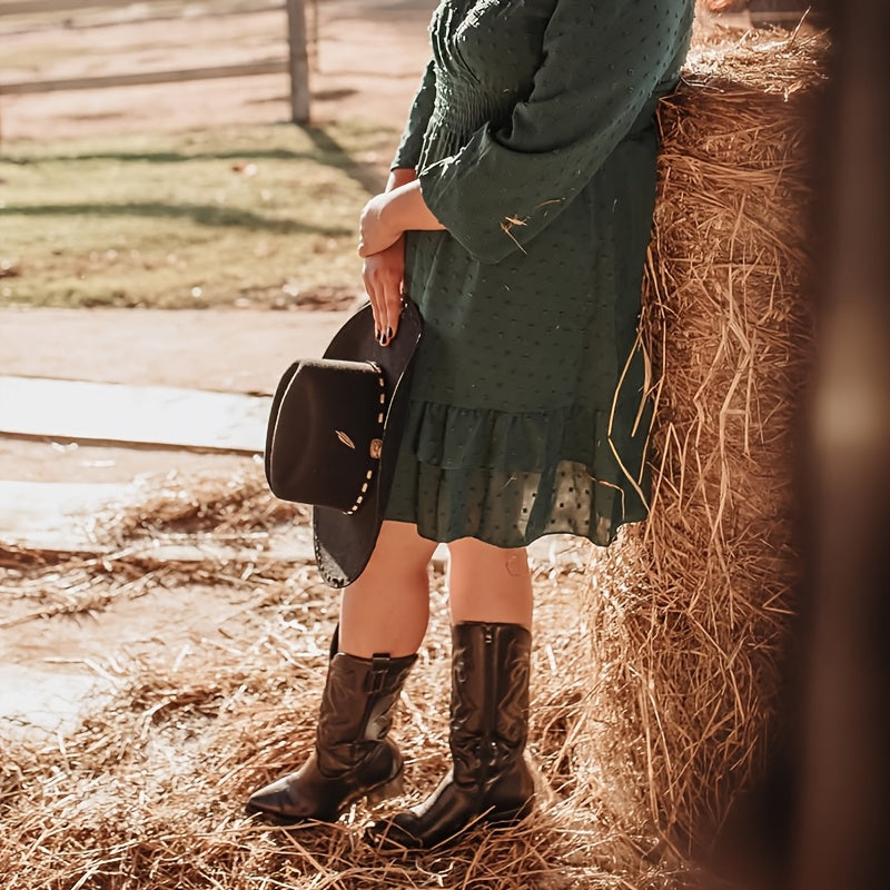 Women’s Western Cowgirl Boots Pointed Toe Chunky Heel All-Season Black Synthetic