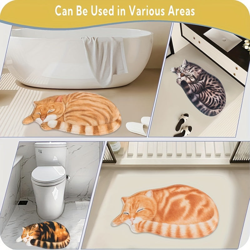 Cute Cat Floor Mat Absorbent Non-Slip Soft Kitchen Bathroom Decor