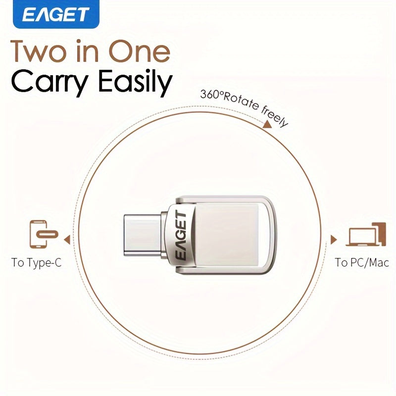 EAGET Yuqori Tezlikdagi Mini USB-C Flesh Drayv - 32GB/64GB/128GB, Turli qurilmalar uchun Ikki OTG va USB Type-C Xotira Stick.