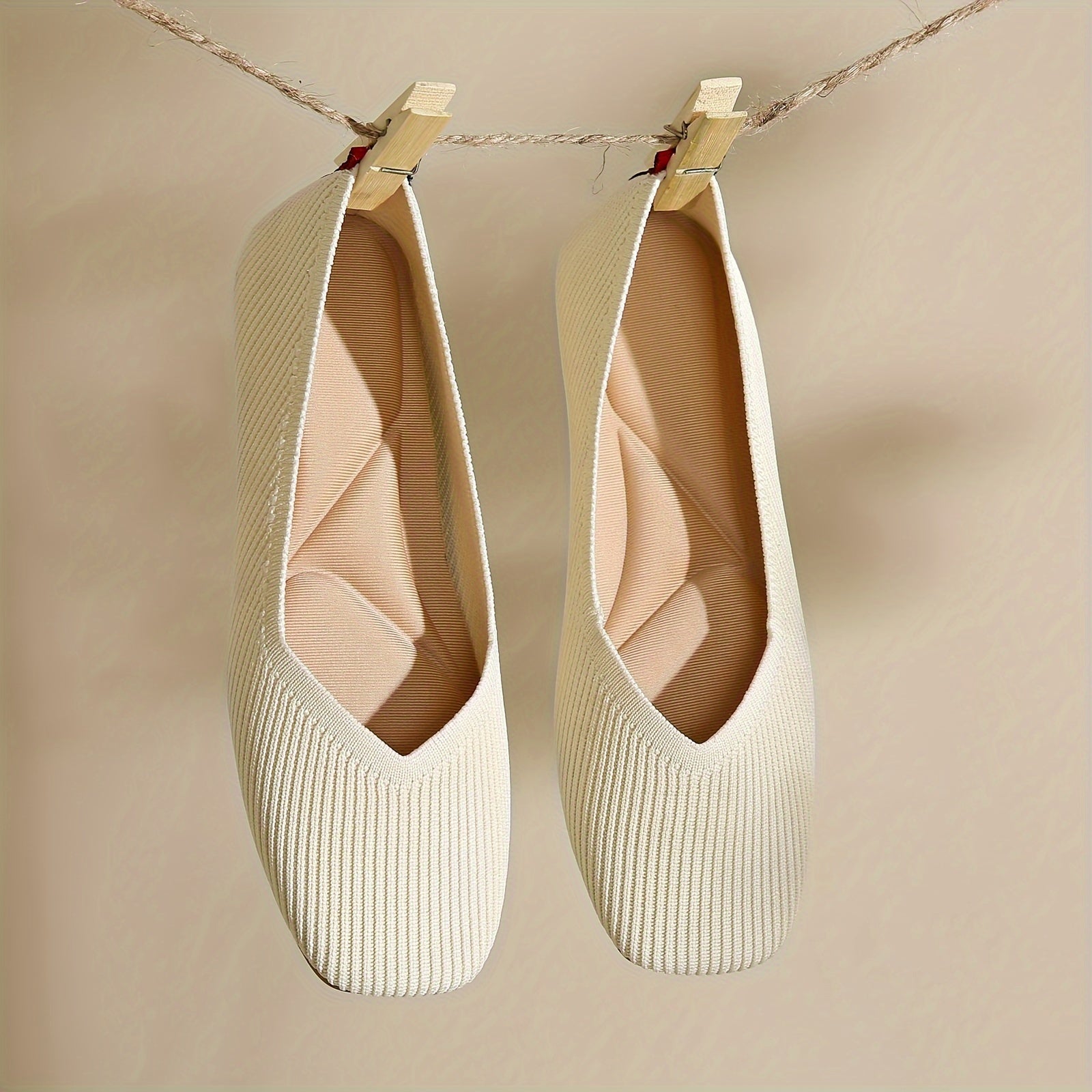 Women's Breathable Square Toe Knitted Flats with Slip-On Style