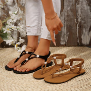Women's Roman Sandals Faux Cover Open Toe Braided Gemstone Summer Flats