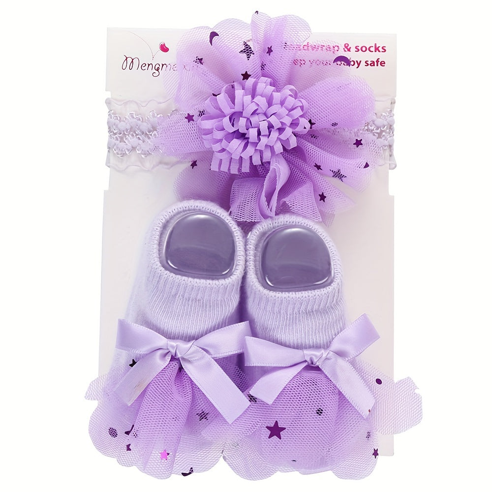 Kids' Cotton Blend Lace Bow Low-Cut Socks and Hairbands Set for Spring Summer