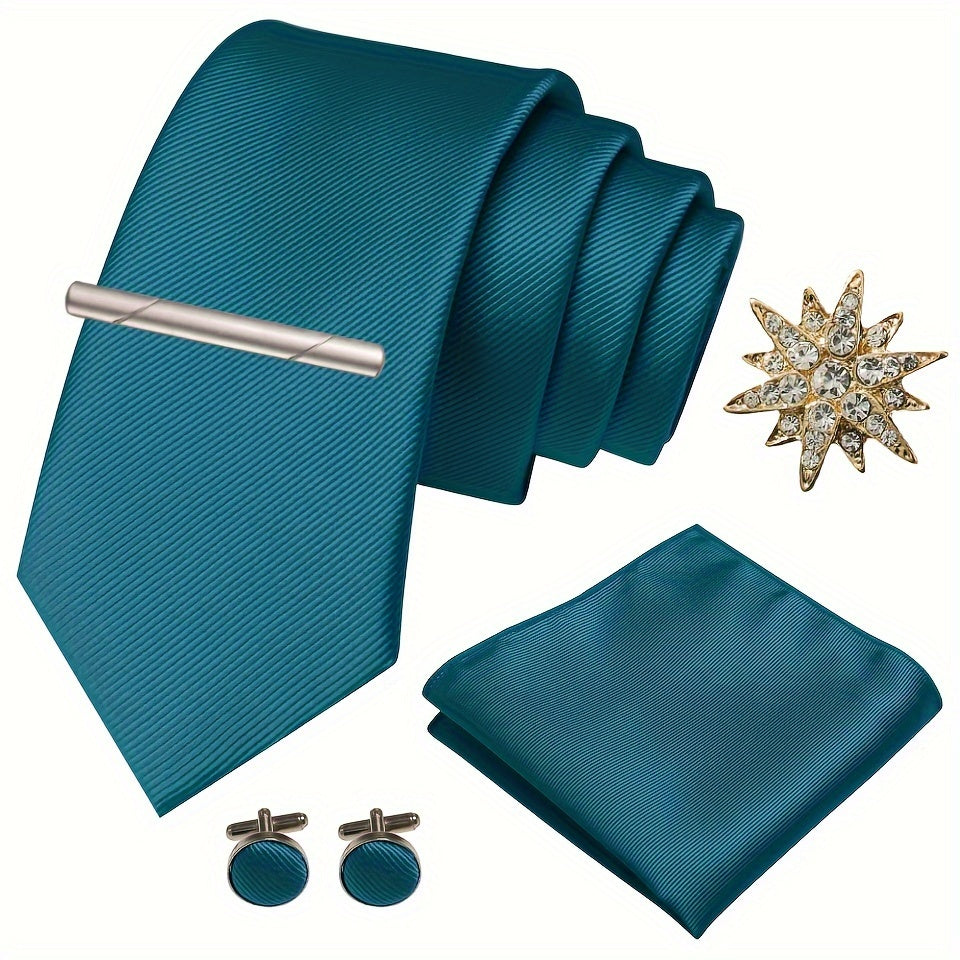 Erkaklar uchun satinning twill galstuk to'plami, galstuk klipi, cho'ntak sharlari, manşet o'rashlar va brosh uchun rasmiy tadbirlar