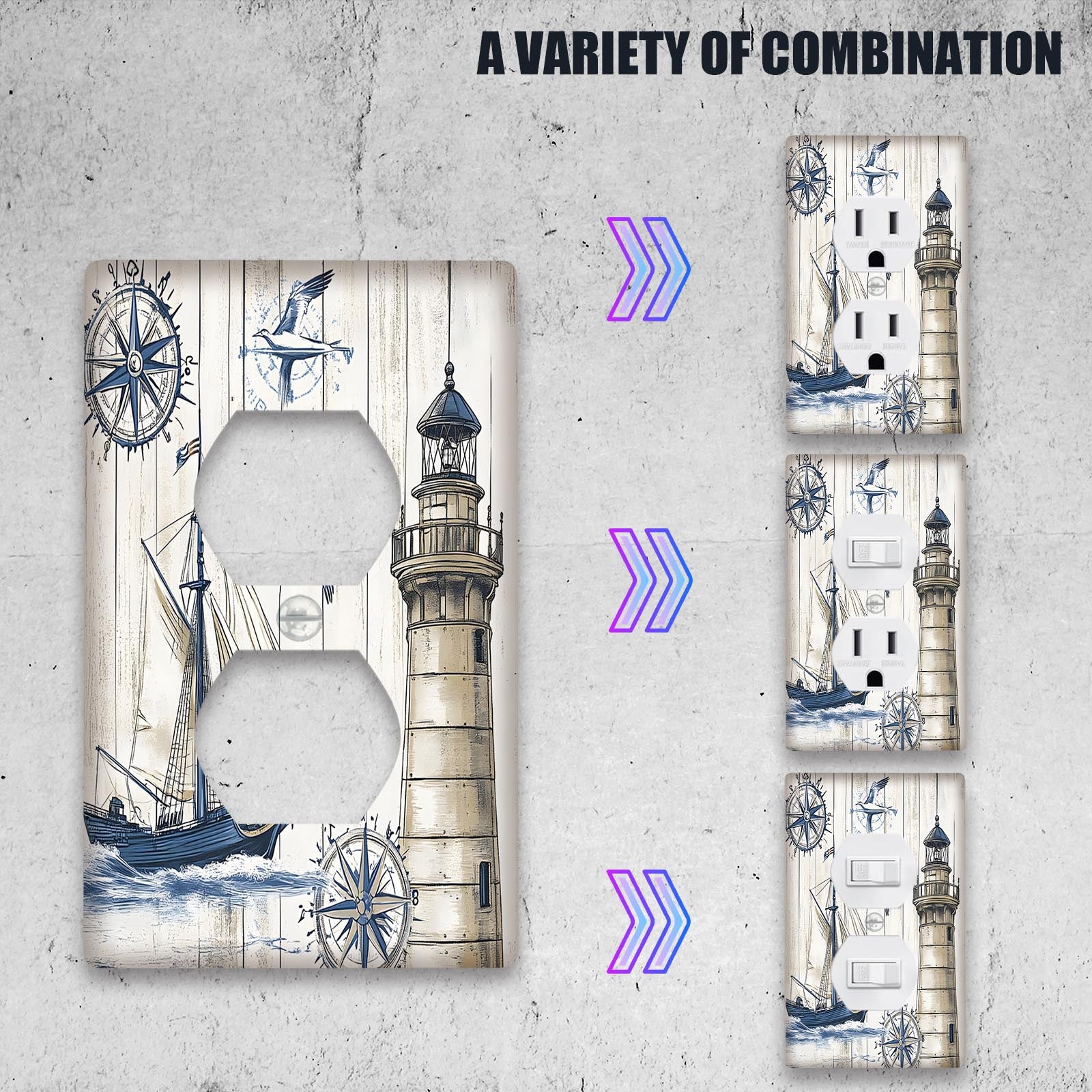 Sailboat Lighthouse Switch Plate Cover for Easy-to-Clean Home Decor 1-Gang or 2-Gang