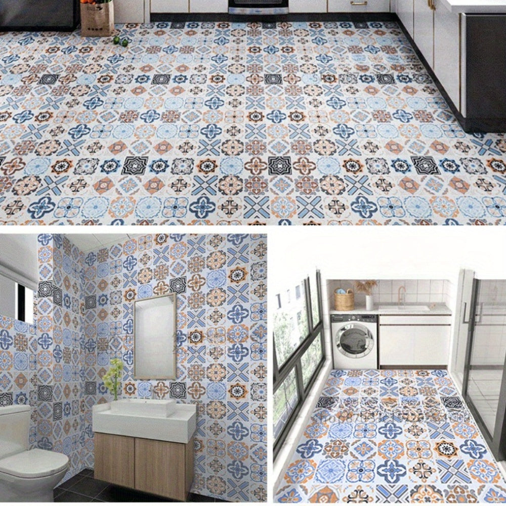 Водонепроницаемые виниловые плитки-наклейки для ванной и кухни, противоскользящие, толстые, самоклеящиеся, легкие в установке, декоративные узоры.
