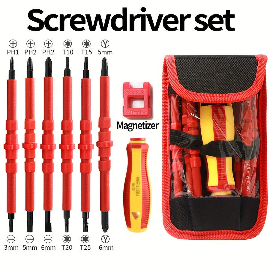 Набор отверток с сменными лезвиями 12 в 1 с переносным кейсом для электриков