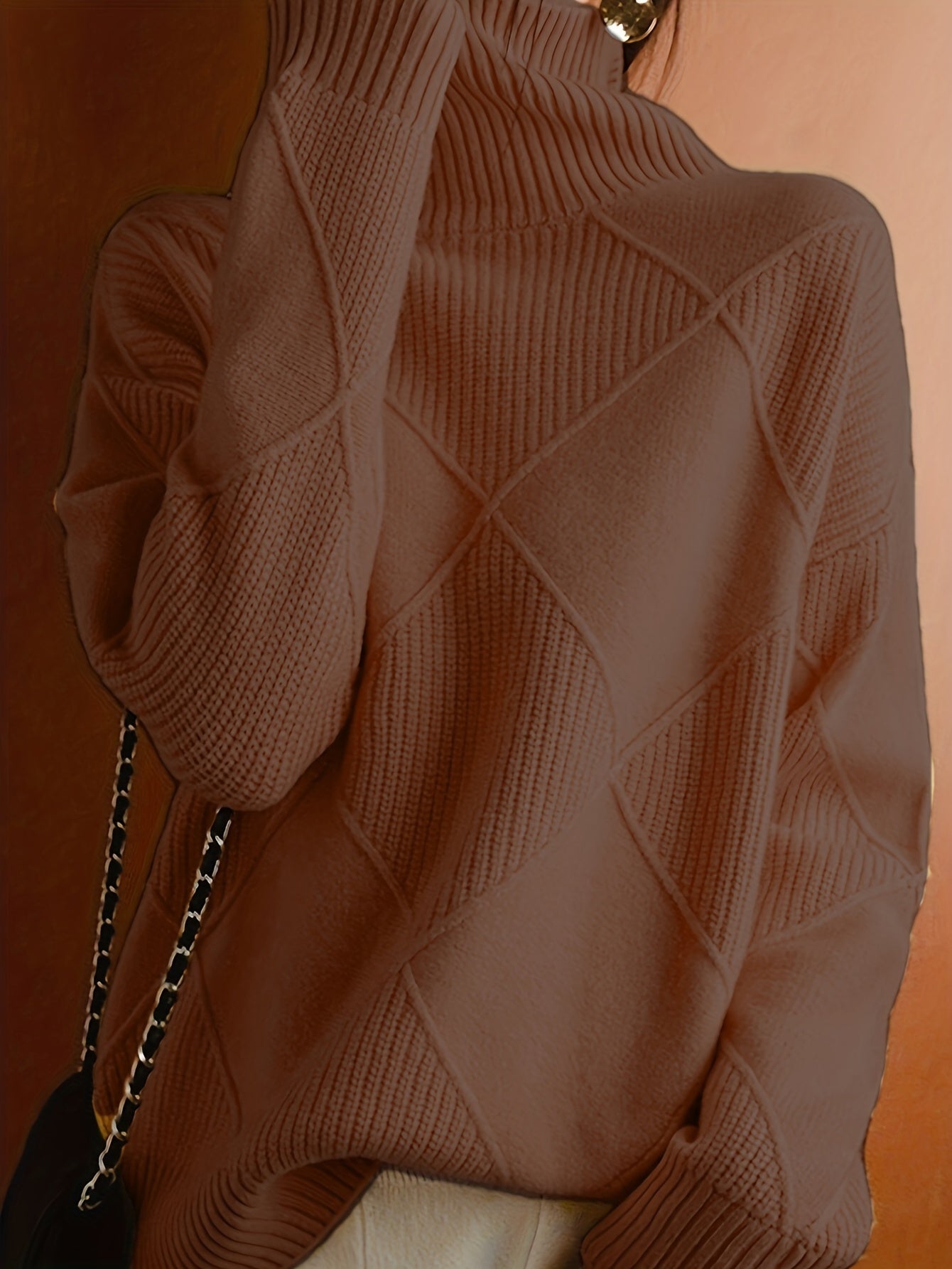 Women's Yellow High-Neck Knit Pullover Sweater Casual Fall Winter Dress