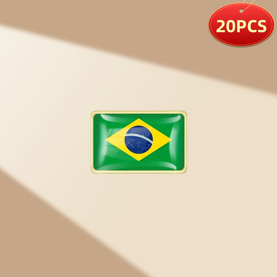 Vintage uslubidagi 20 ta Braziliya bayrog'i emal pinlari, kvadrat qotishma broshlar, ayollar uchun qiziqarli moda aksessuarlar