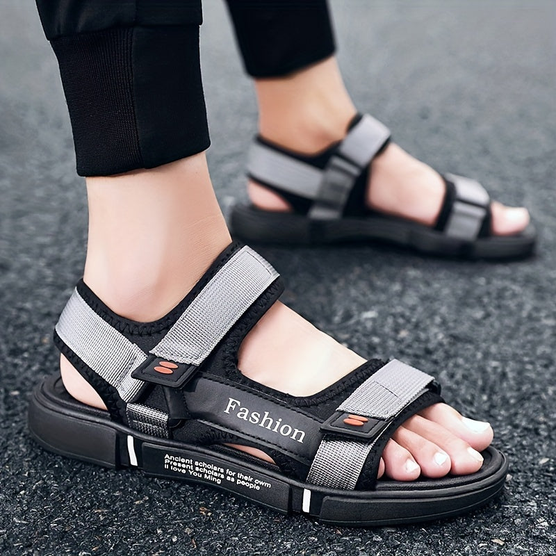 Men's Alphabet Print Casual Fabric Sandals with Anti-Skid Fastener for Summer Beach Wear