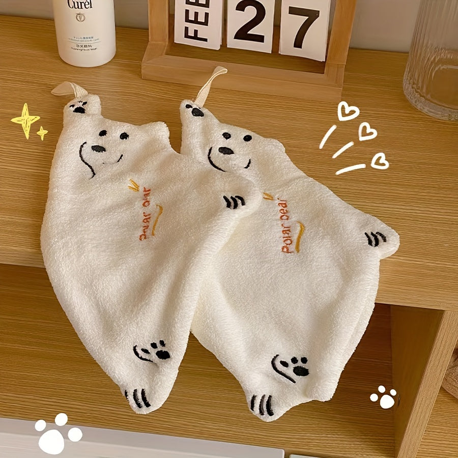 Polar Bear Hand Towels Coral Fleece Quick-Dry Absorbent Kitchen Bathroom Modern 300gsm