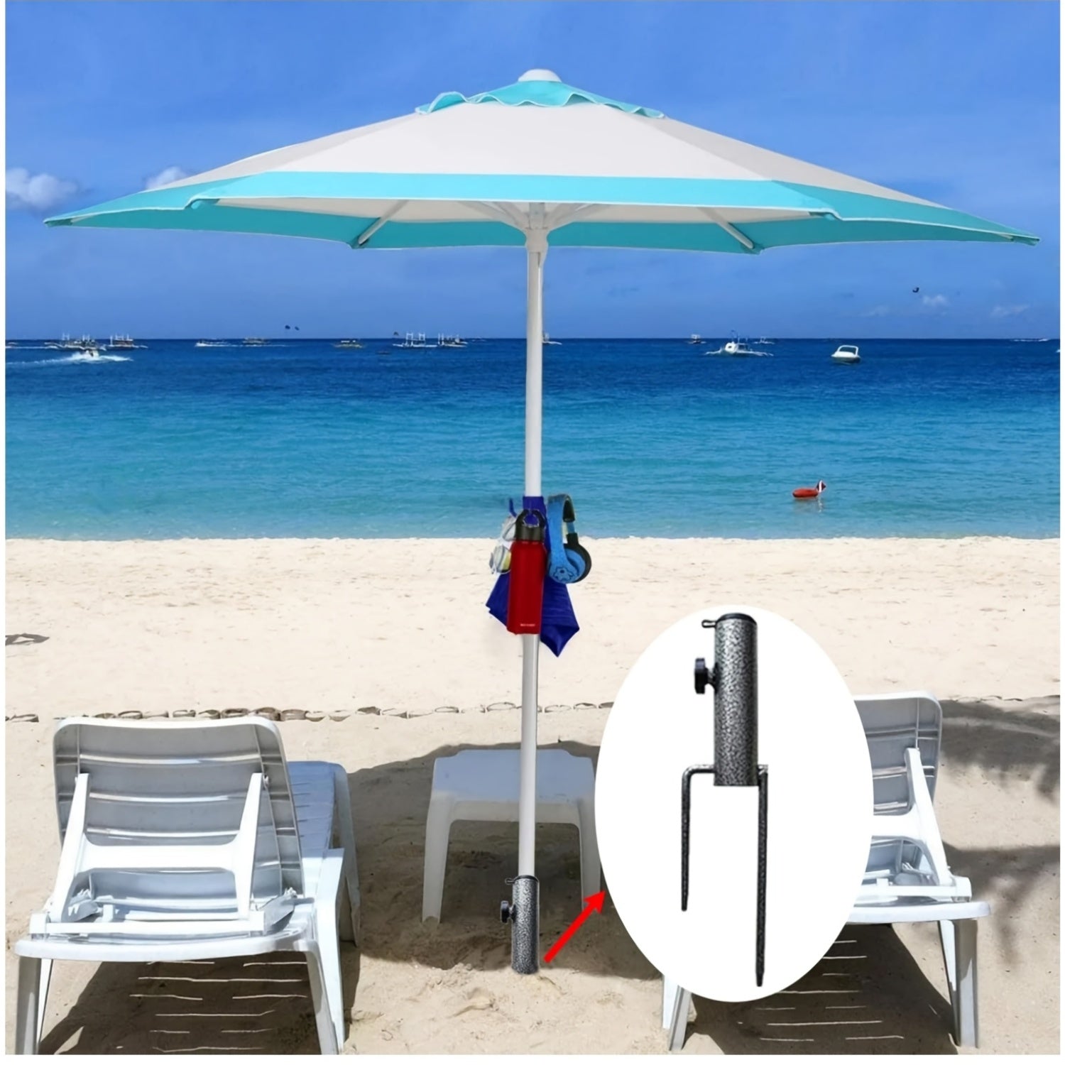 Heavy Duty Metal Ground Anchor for Patio and Beach Umbrellas with Two Forks for Soil and Outdoor Use