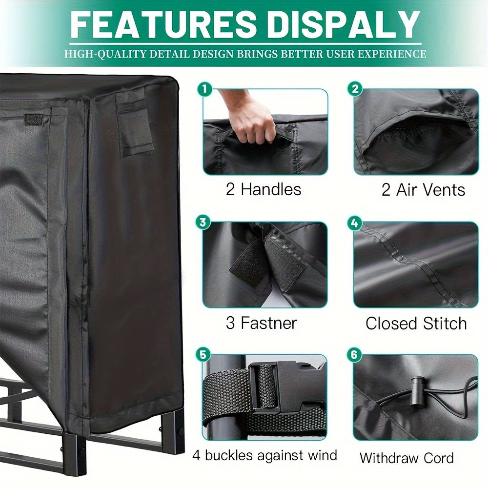 Heavy-Duty Outdoor Firewood Rack Cover Waterproof Weather-Resistant Fits 4ft & 8ft Log Racks