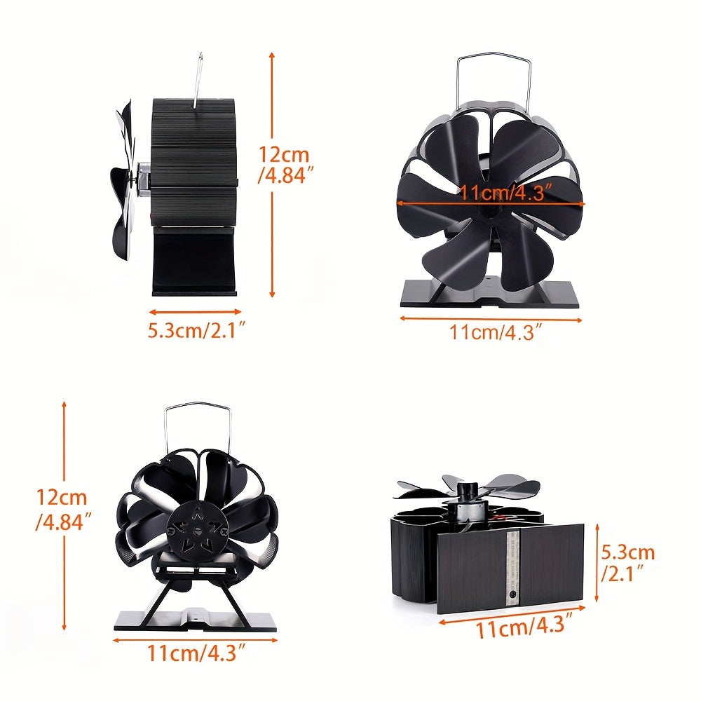 6 Blade Aluminum Silent Table Fan for Home Heating, Portable Fireplace Fan